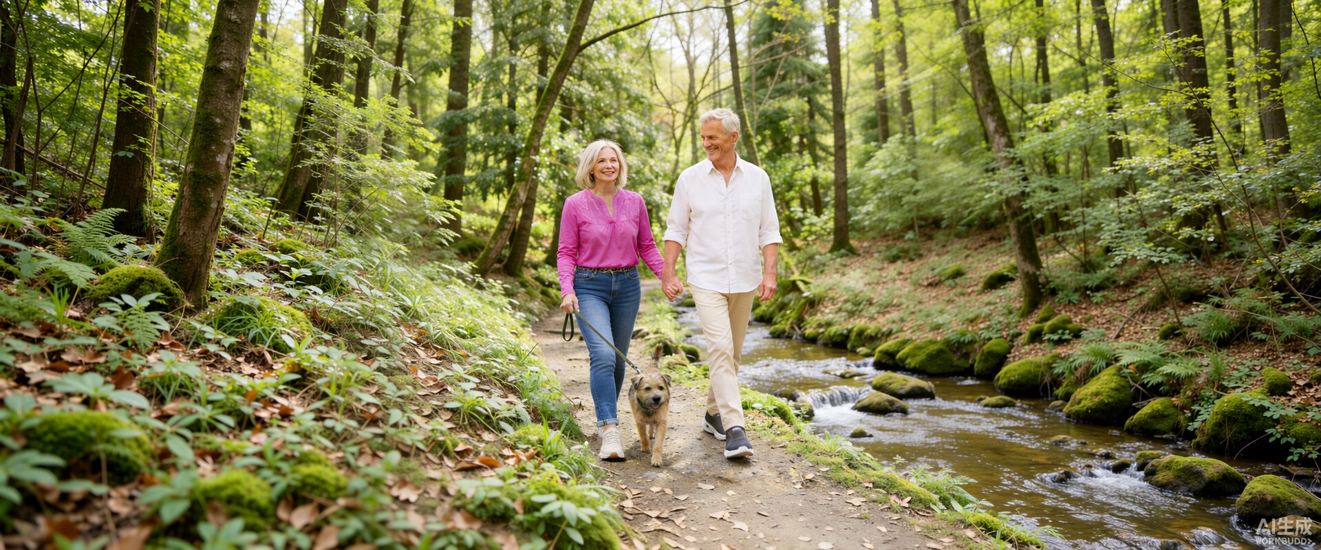 Active seniors walking outdoors enjoying life with comfortable footwear
